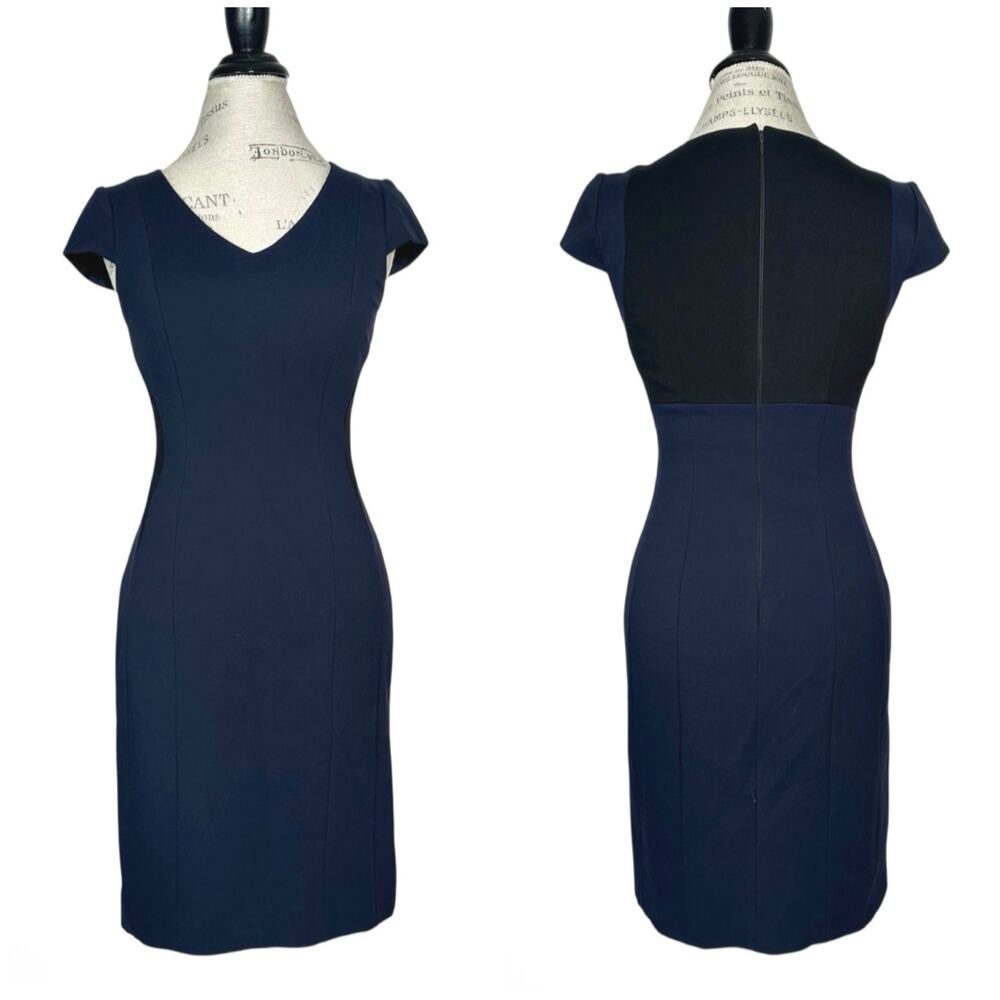 Antonio Melani | Women | Navy Blue Two Tone Stretch Cap Sleeve Mini Dress | Sz 2